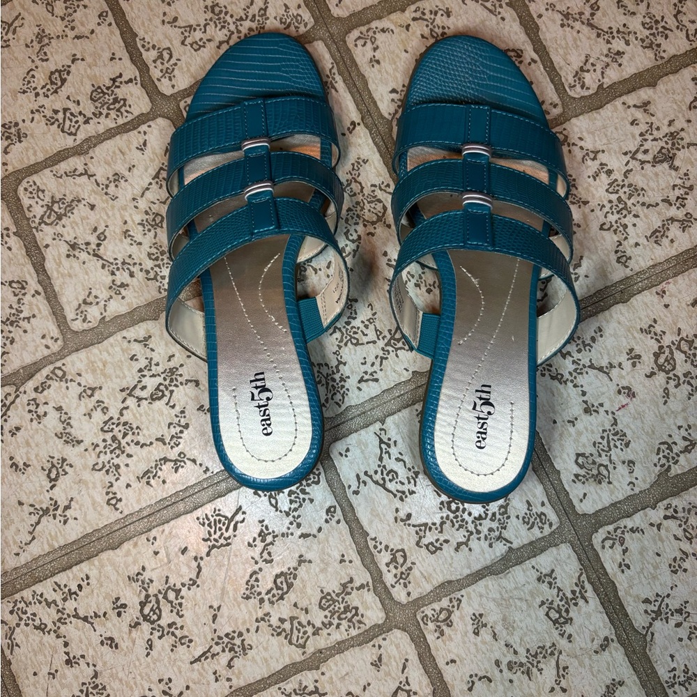East 5th Teal Strappy Slide Mules